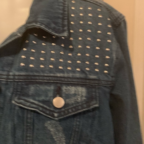 Dark Wash Distressed Studded Jean Jacket - Picture 3 of 4